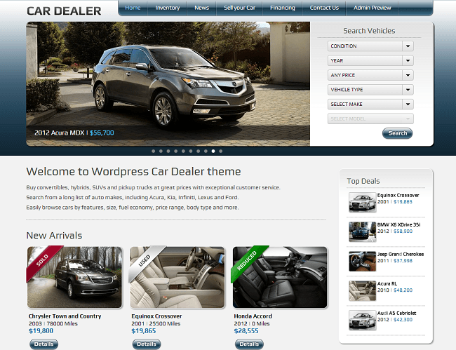Theme WordPress pour Concessionnaire Automobile Voitures - Car Dealer