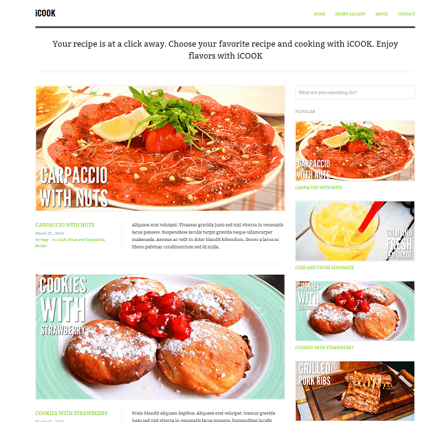 iCook - theme WordPress pour recettes de cuisine