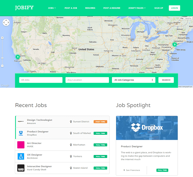 Jobify - Thème WordPress pour créer un site d'offre d'emploi