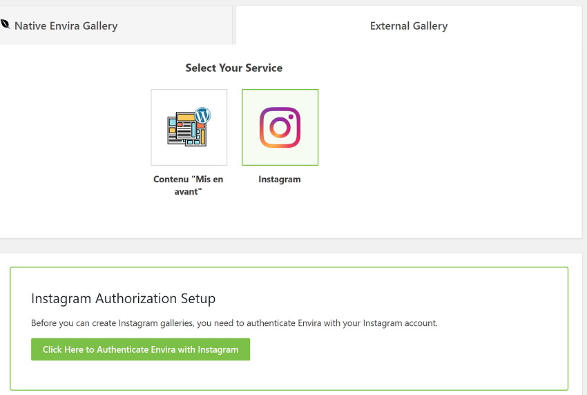 Authentification Instagram avec Envira Gallery